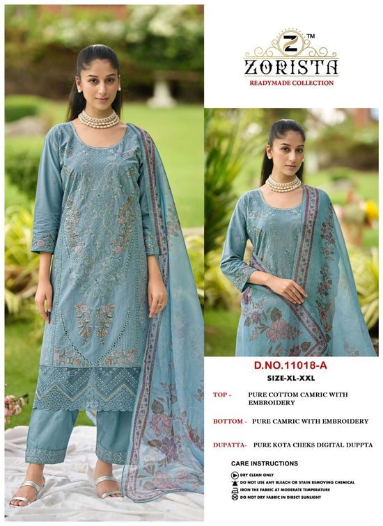 Zorista 11018 Cambric Cotton Embroidery Stitched Salwar Suit Set - Amrah Wholesale