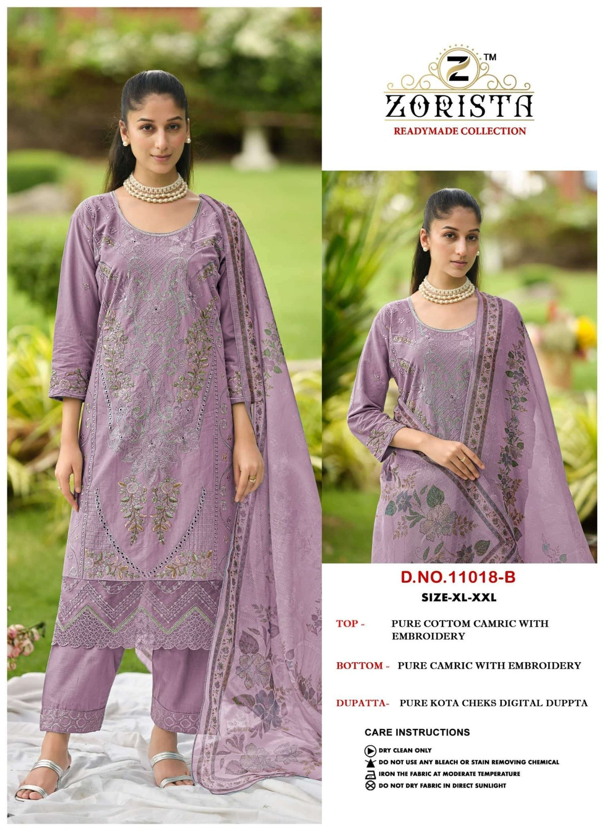 Zorista 11018 Cambric Cotton Embroidery Stitched Salwar Suit Set - Amrah Wholesale