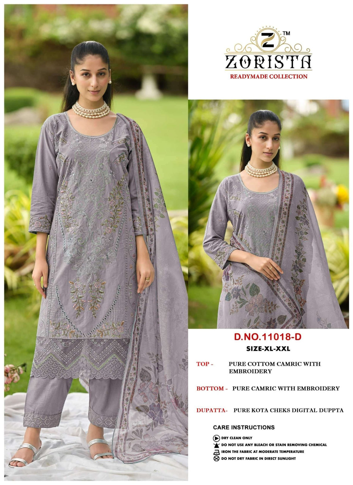 Zorista 11018 Cambric Cotton Embroidery Stitched Salwar Suit Set - Amrah Wholesale