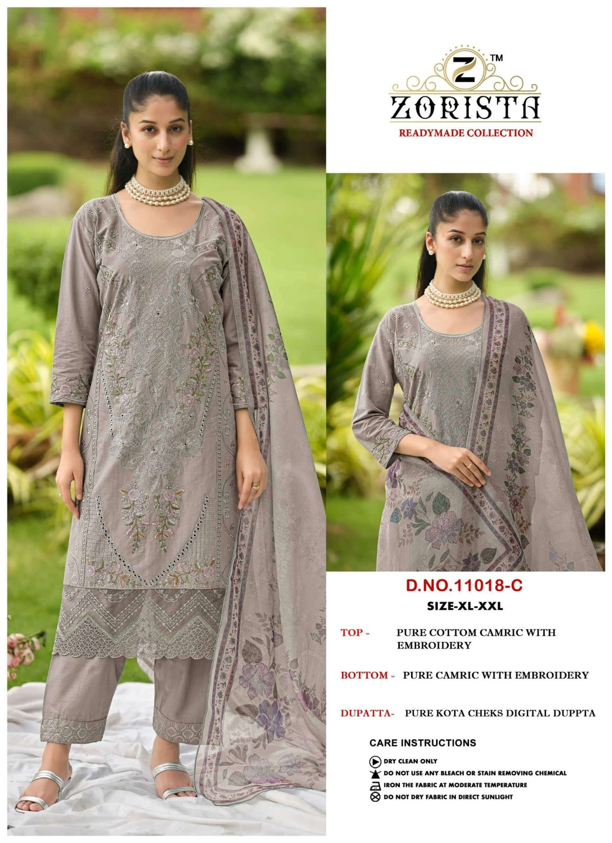 Zorista 11018 Cambric Cotton Embroidery Stitched Salwar Suit Set - Amrah Wholesale