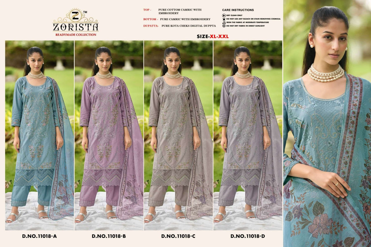 Zorista 11018 Cambric Cotton Embroidery Stitched Salwar Suit Set - Amrah Wholesale