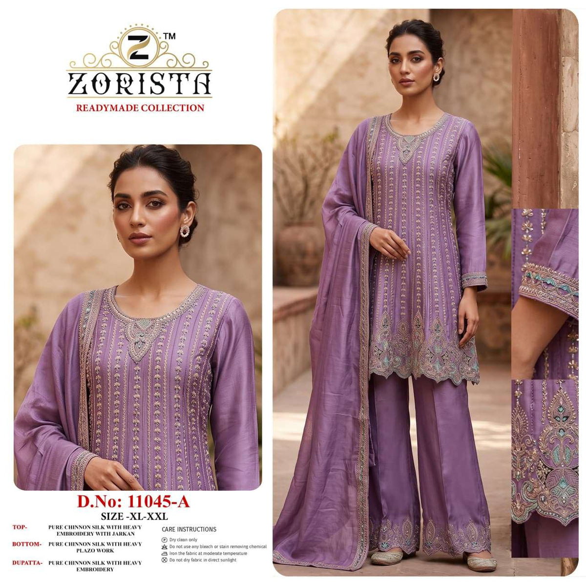 ZORISTA 11045 Chinon Silk Embroidered Pakistani Suit Set - Amrah Wholesale