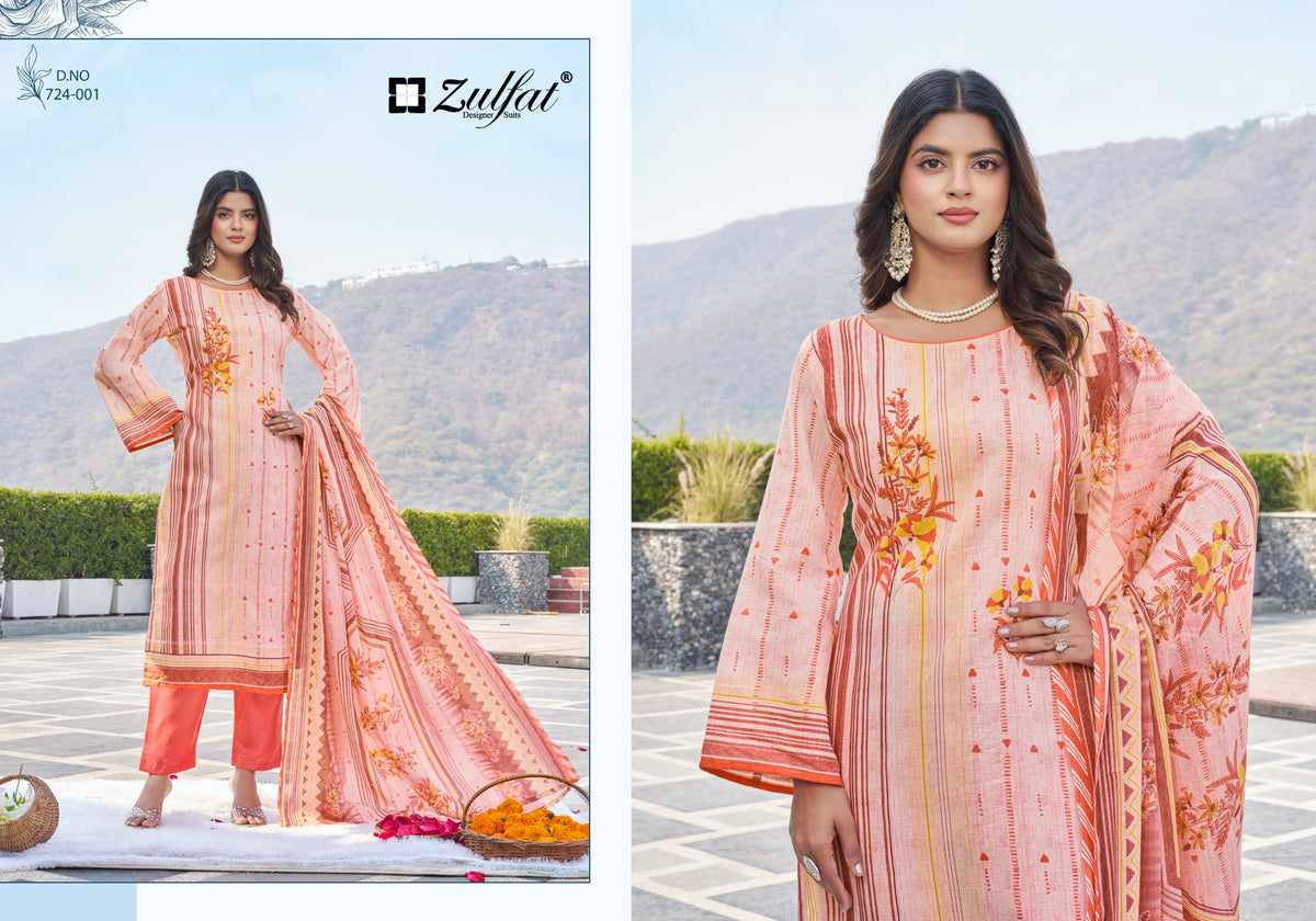 Zulfat Farida Pure Cotton Printed Dress Material Collection