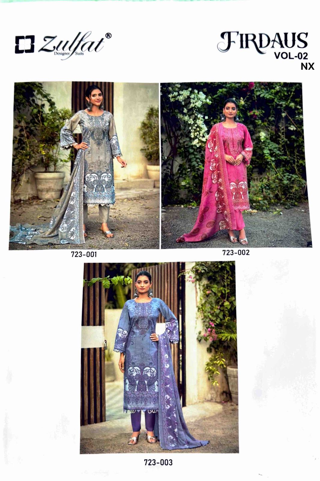 Zulfat Firdaus Vol 2 Nx Cotton Embroidery Dress Material Collection