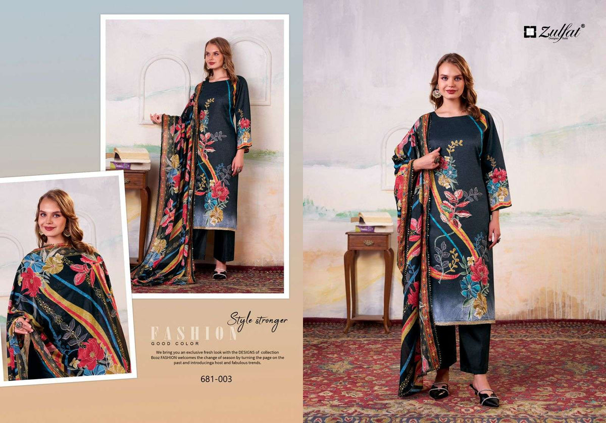Zulfat Hayat 681-001 To 681-004 Series Pure Cotton Printed Pakistani Dress Set