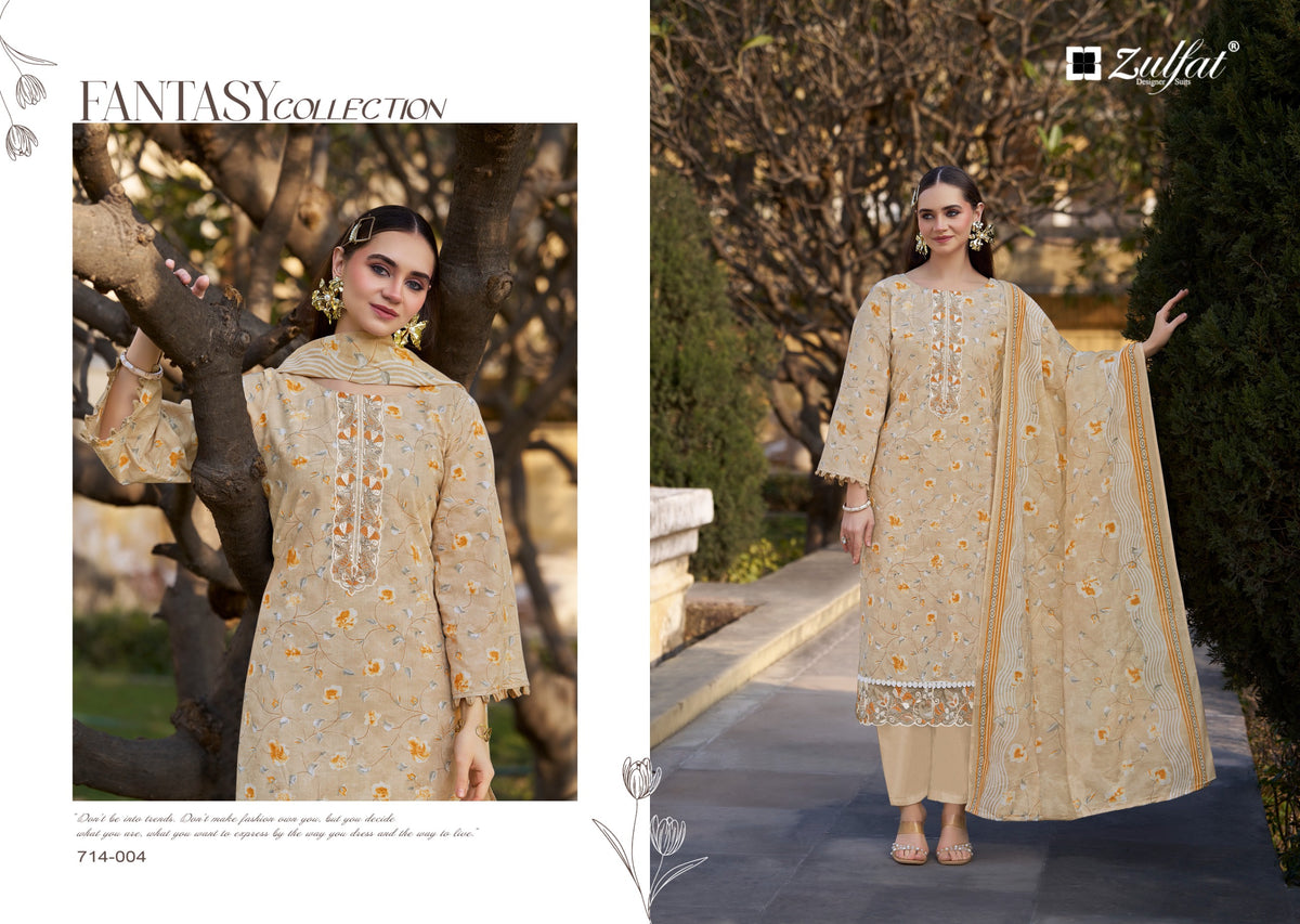 Zulfat Mashuqa Cotton Printed Embroidered Dress Material