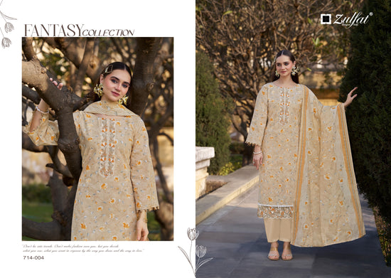 Zulfat Mashuqa Cotton Printed Embroidered Dress Material