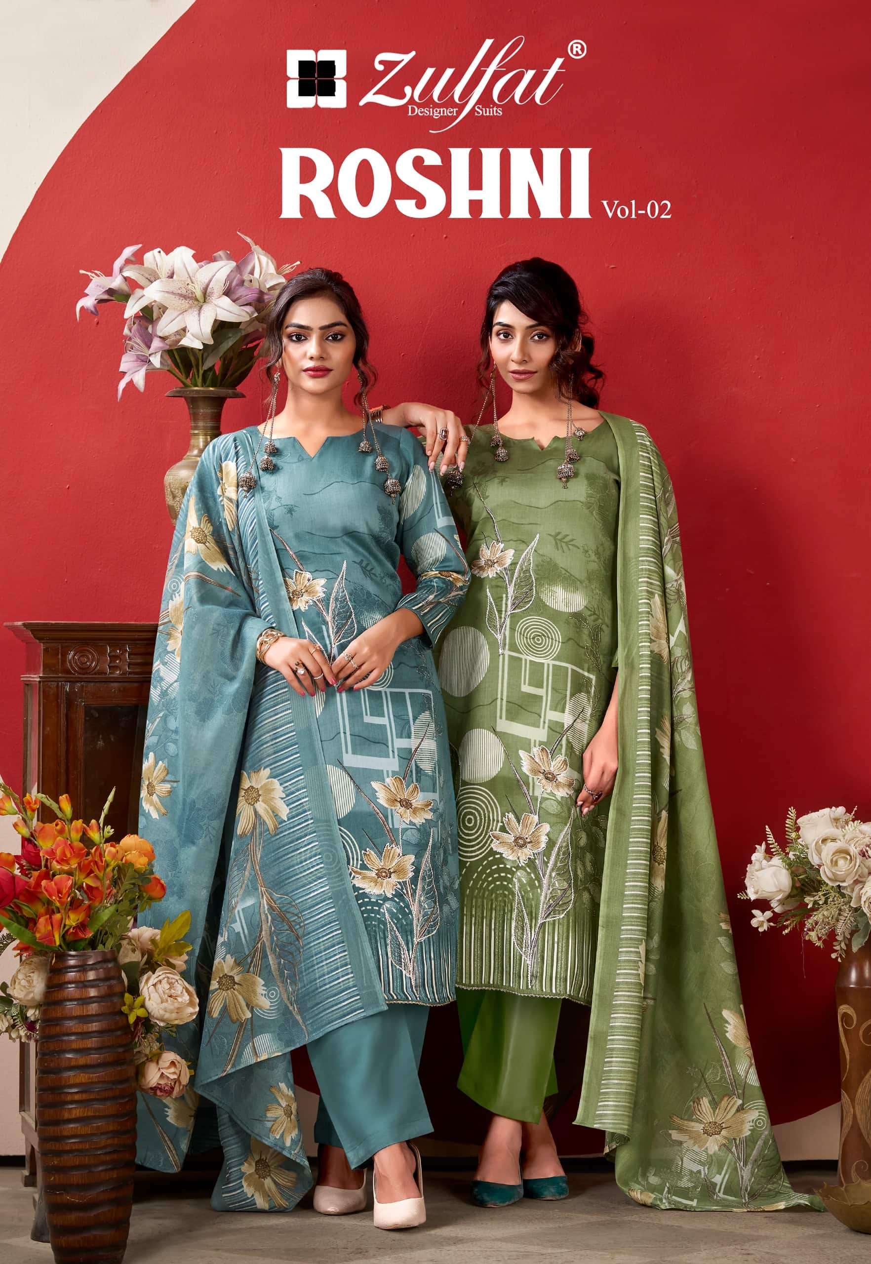 Zulfat Designer Suits Roshni Vol 2 Pure Jam Cotton Dress Material